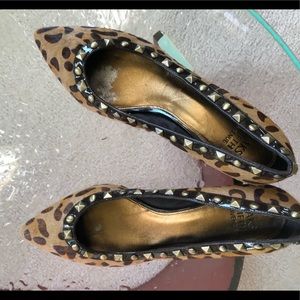 Leapord pony hair studded shoes size 10 Saks